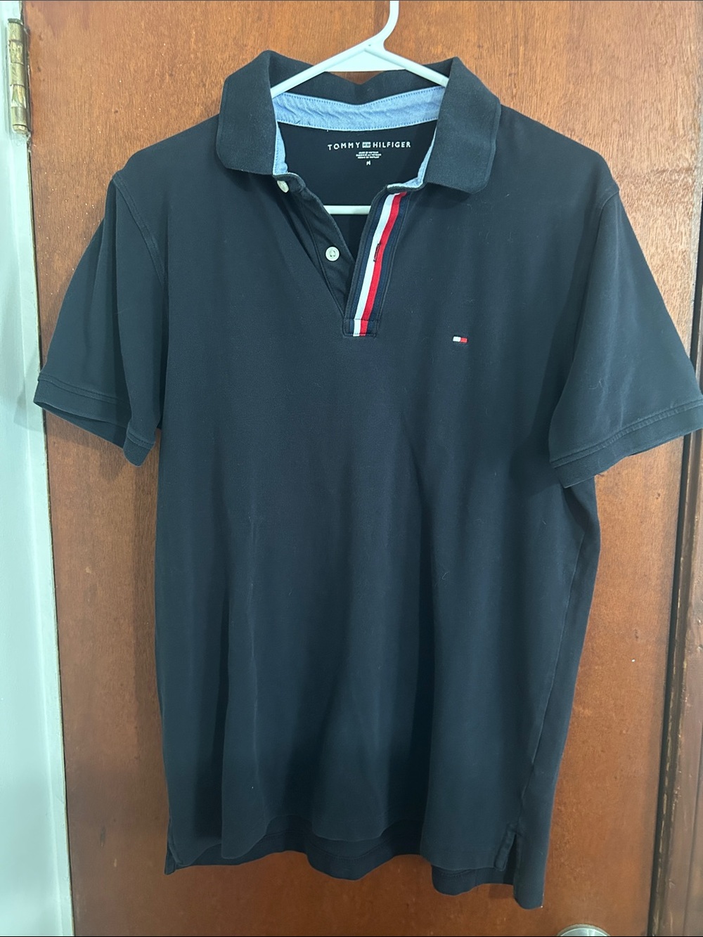 Tommy Hilfiger Black Polo with Red-White-Blue Placket Trim